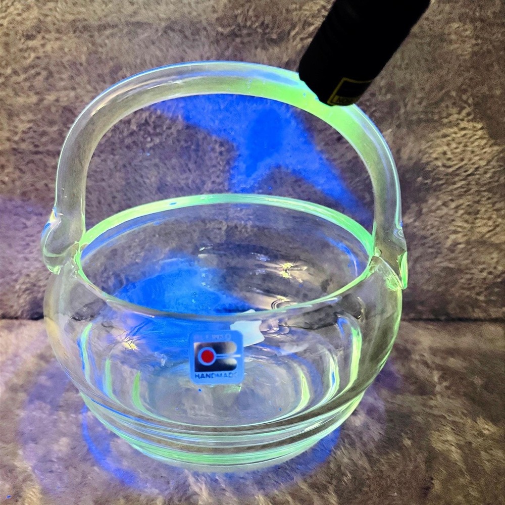 Blenko Art Glass Handmade RARE Basket Glows Milton USA Vintage Hand Blown Decor